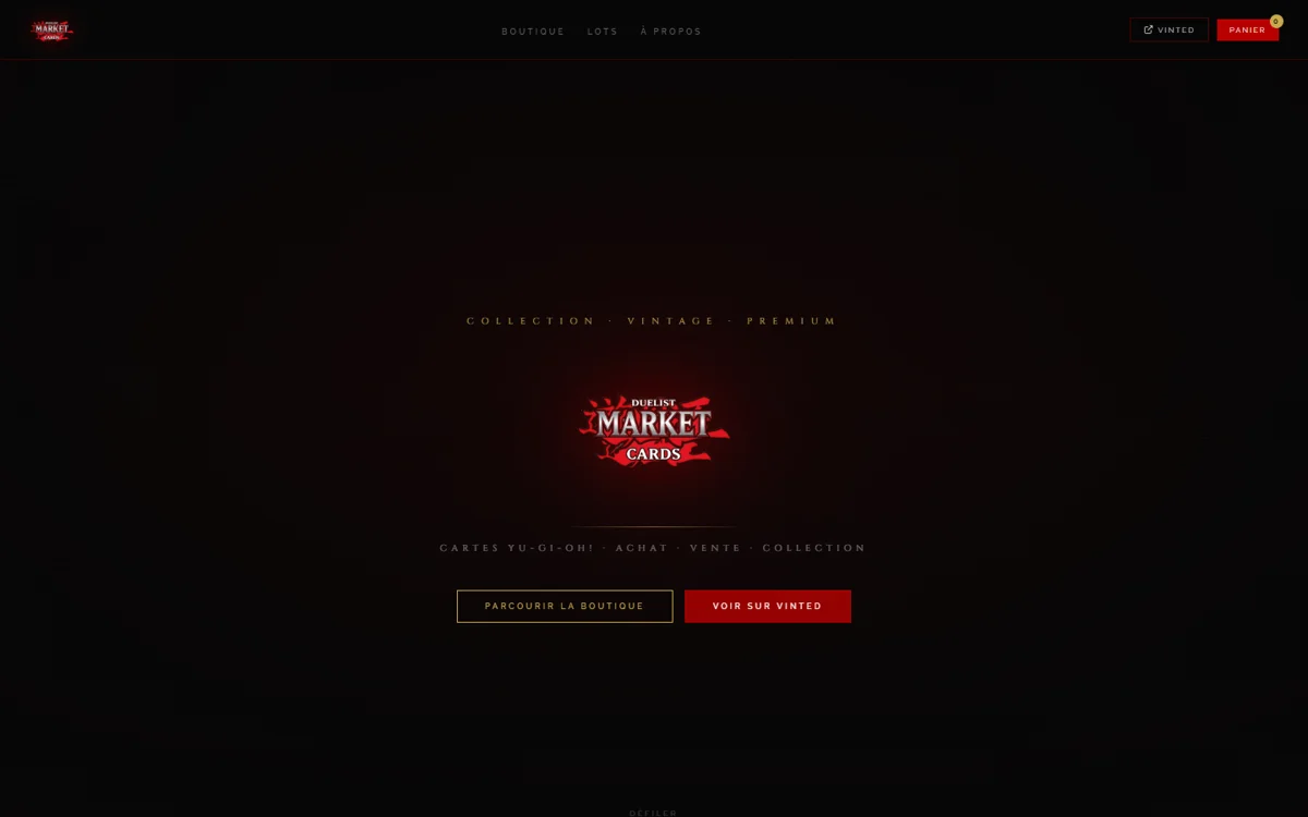 Aperçu du site Duelist Market Cards